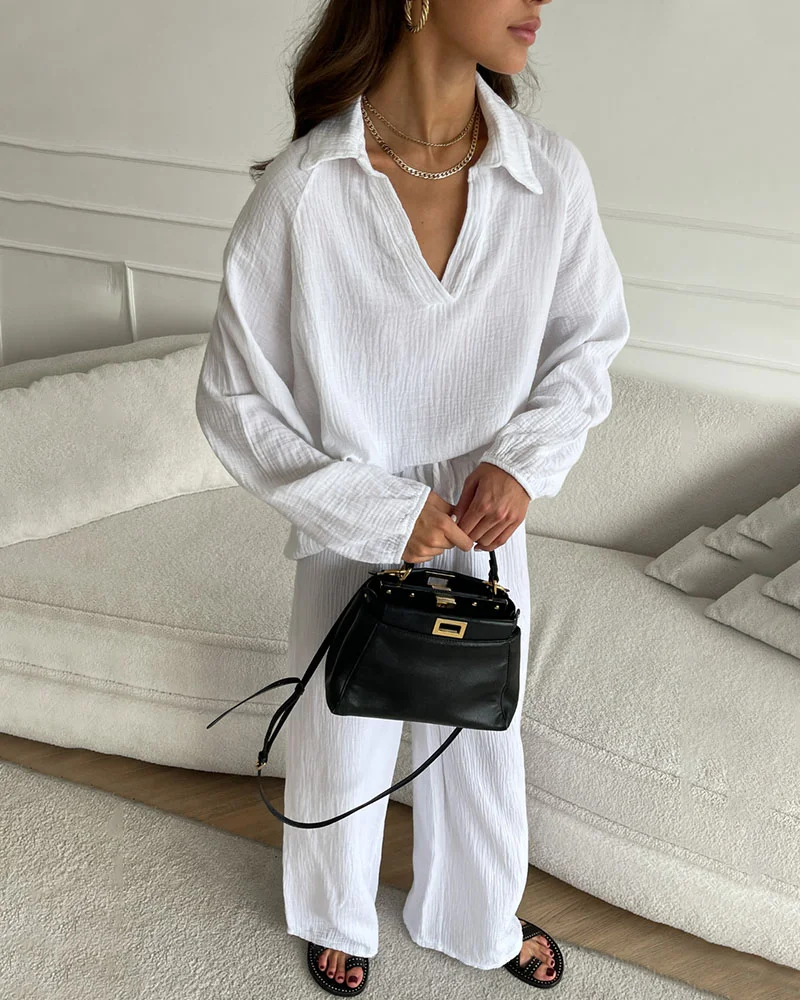 Conjunto casual de dos piezas con cuello en V - Image 3
