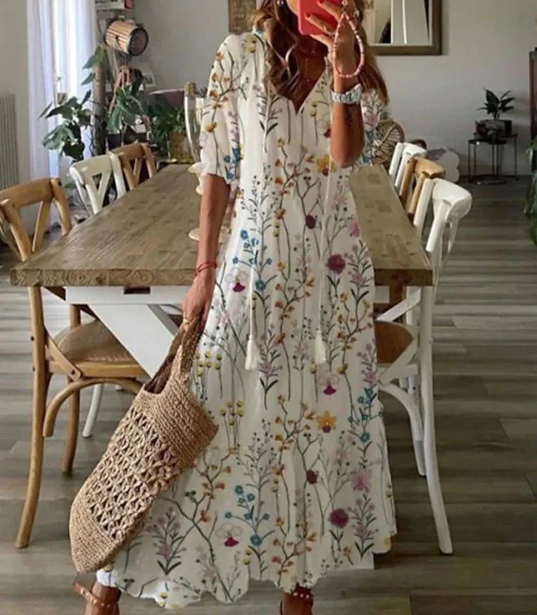 Dúnia™ VESTIDO LARGO CON ESTAMPADO Y VOLANTES - Image 10