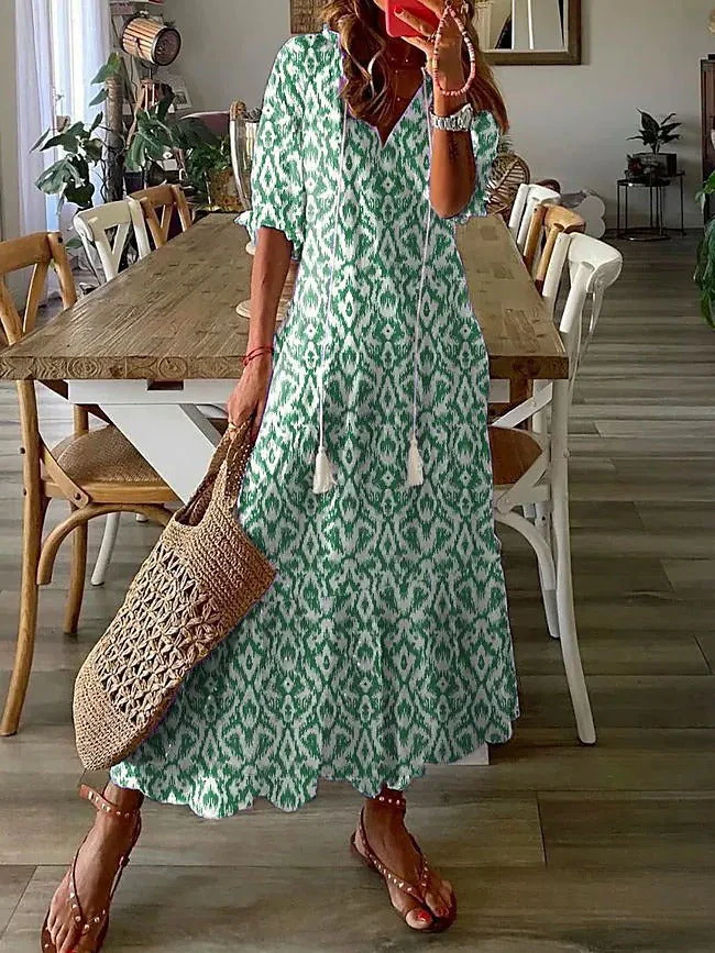 Dúnia™ VESTIDO LARGO CON ESTAMPADO Y VOLANTES - Image 11