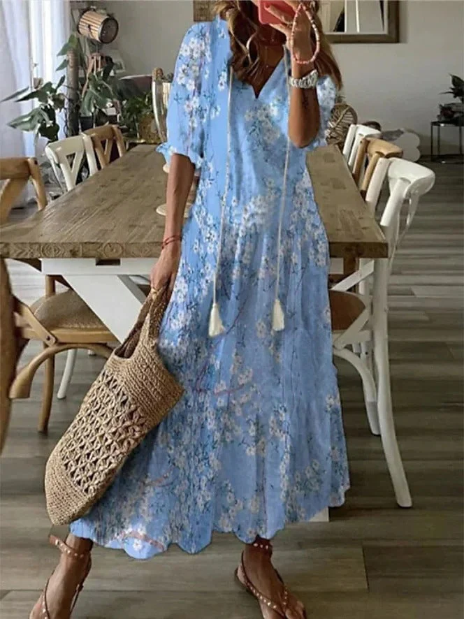 Dúnia™ VESTIDO LARGO CON ESTAMPADO Y VOLANTES - Image 5