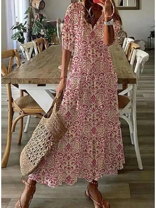 Dúnia™ VESTIDO LARGO CON ESTAMPADO Y VOLANTES - Image 6