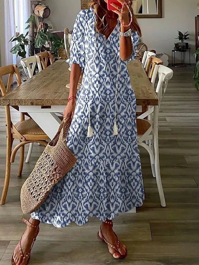 Dúnia™ VESTIDO LARGO CON ESTAMPADO Y VOLANTES - Image 7