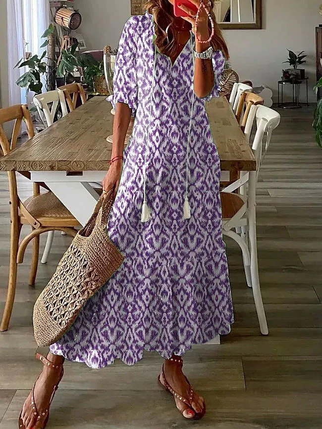 Dúnia™ VESTIDO LARGO CON ESTAMPADO Y VOLANTES - Image 8