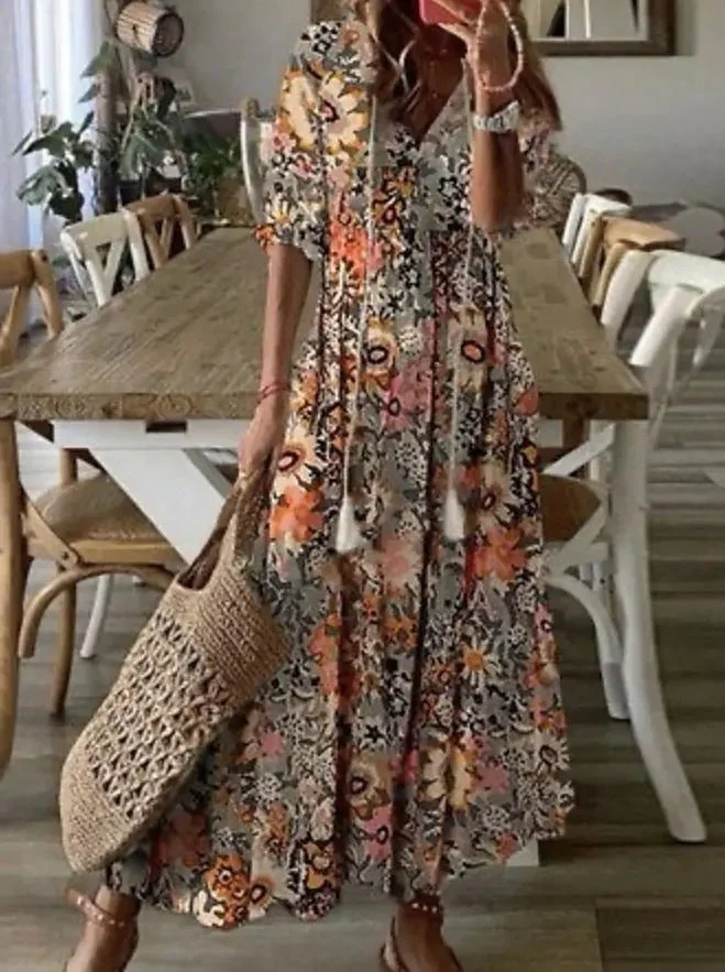 Dúnia™ VESTIDO LARGO CON ESTAMPADO Y VOLANTES - Image 9